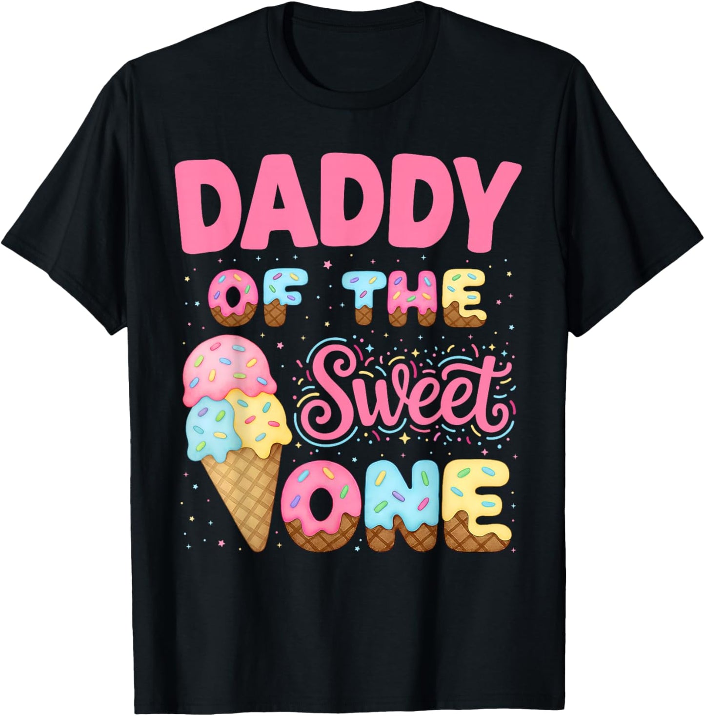 Daddy of The Sweet One Ice Cream Matching Birthday Family T-Shirt - T-Shirt | Black