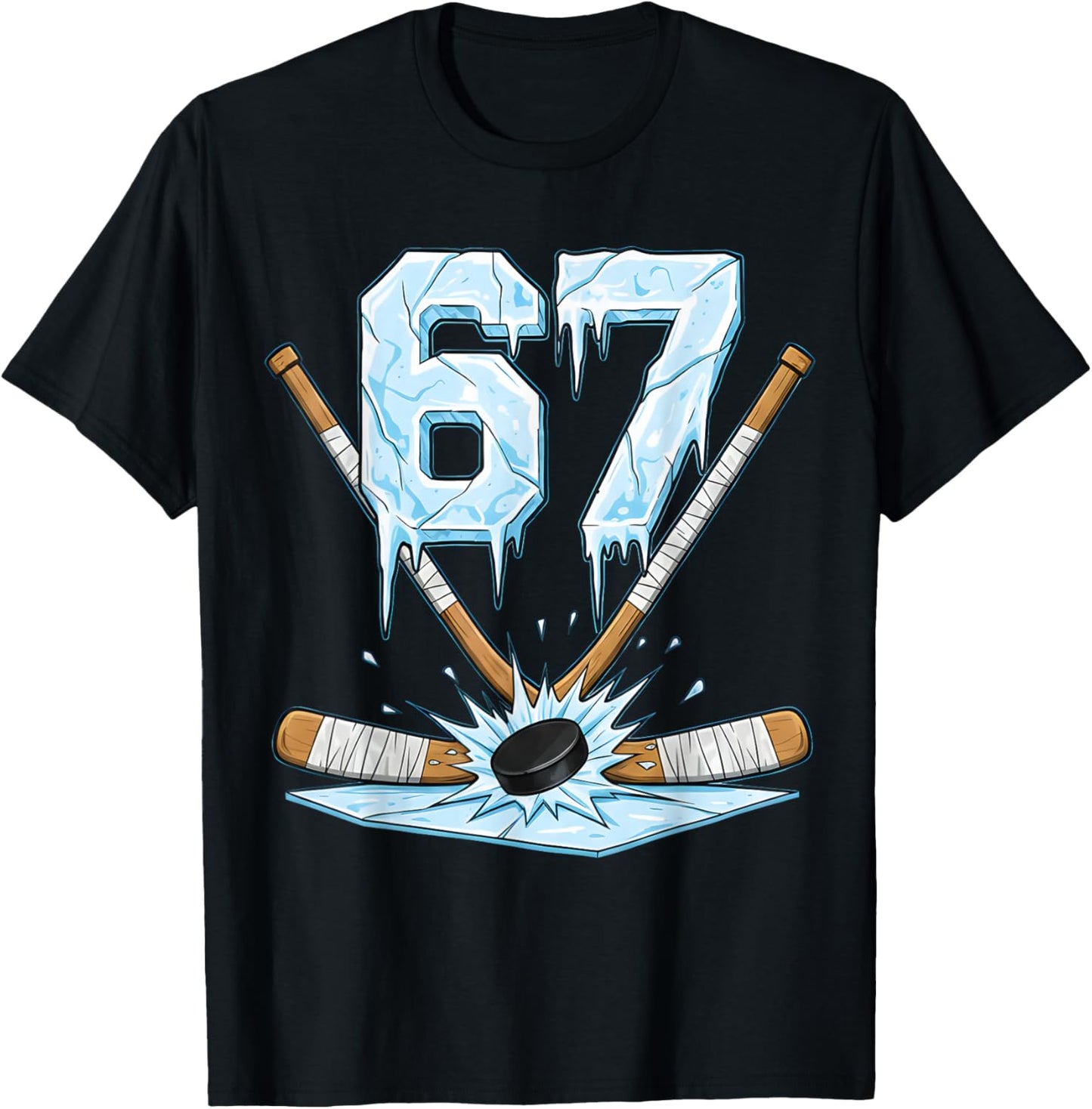 Funny Hockey 67 Meme 6-7 Six Seven Gen Alpha Ice Hockey 67 T-Shirt - T-Shirt | Black