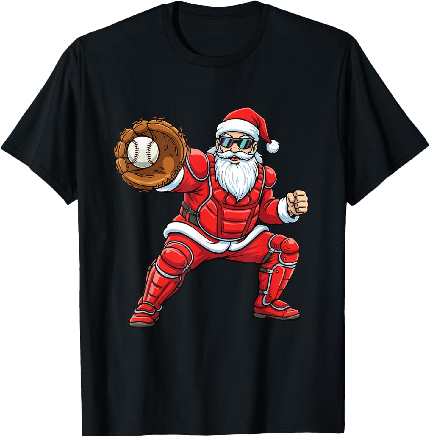 Santa Playing Baseball - Baseball Lover Baseballer Xmas T-Shirt - T-Shirt | Black