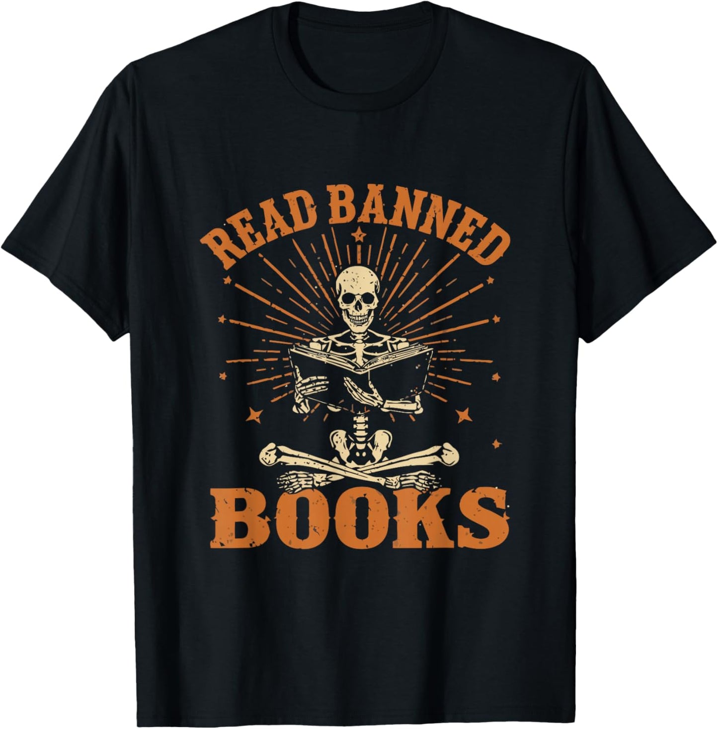 Funny Skeleton Read Banned Books Gain Forbidden Knowledge T-Shirt - T-Shirt | Black