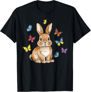 Easter Bunny Butterflies Cute Rabbit Spring Girls Kids Women T-Shirt - T-Shirt | Black