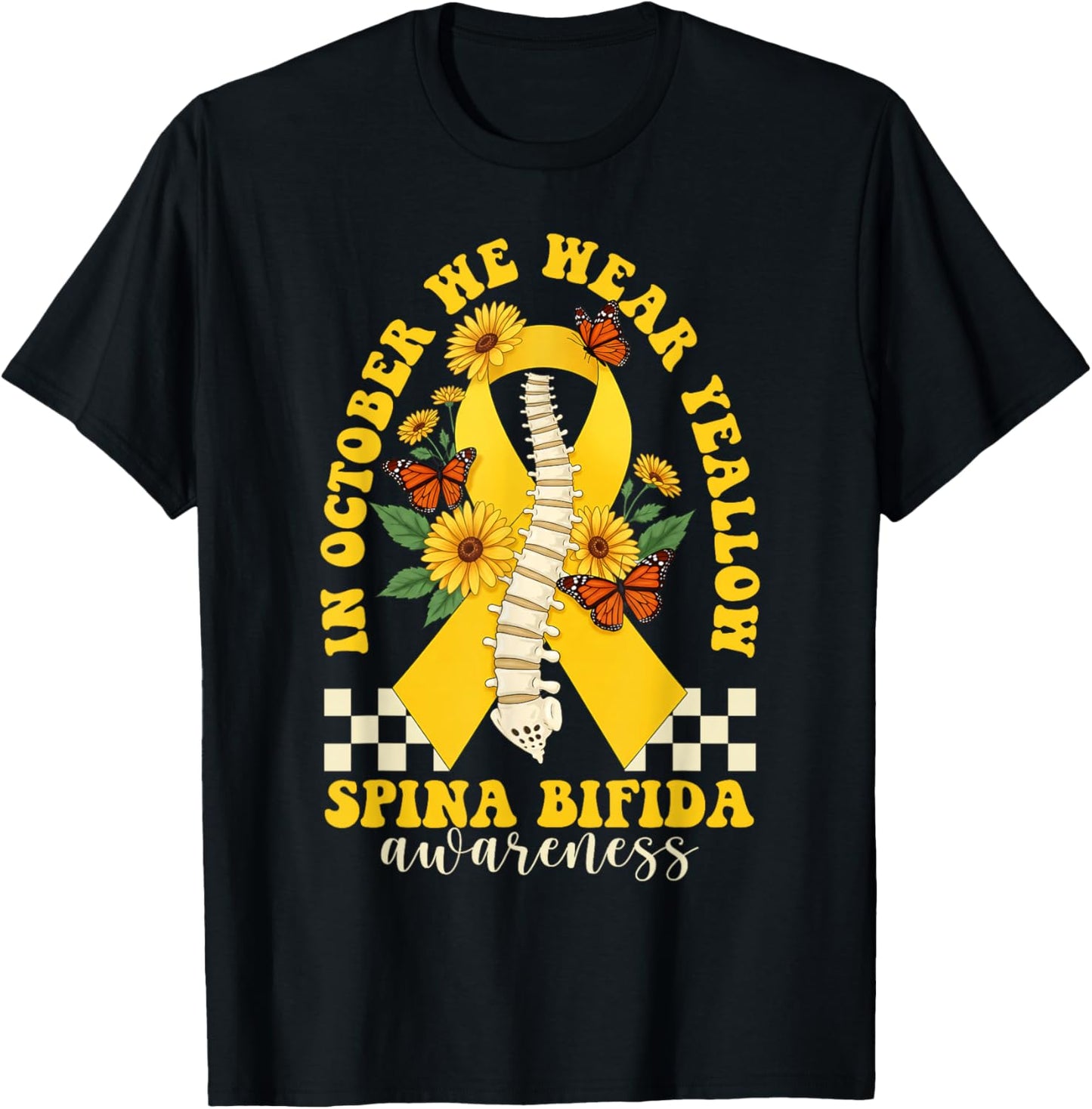 in October We Wear Yellow Ribbon Spina Bifida Awareness T-Shirt - T-Shirt | Black