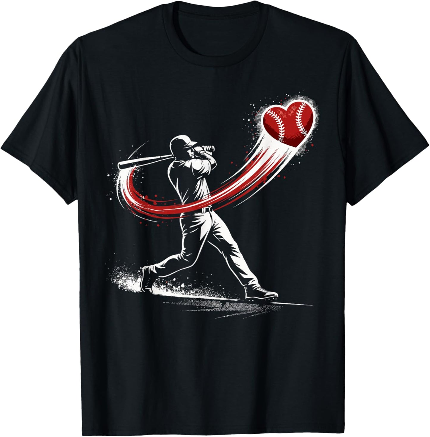 Valentines Day Baseball Batter Silhouette Heart T-Shirt - T-Shirt | Black