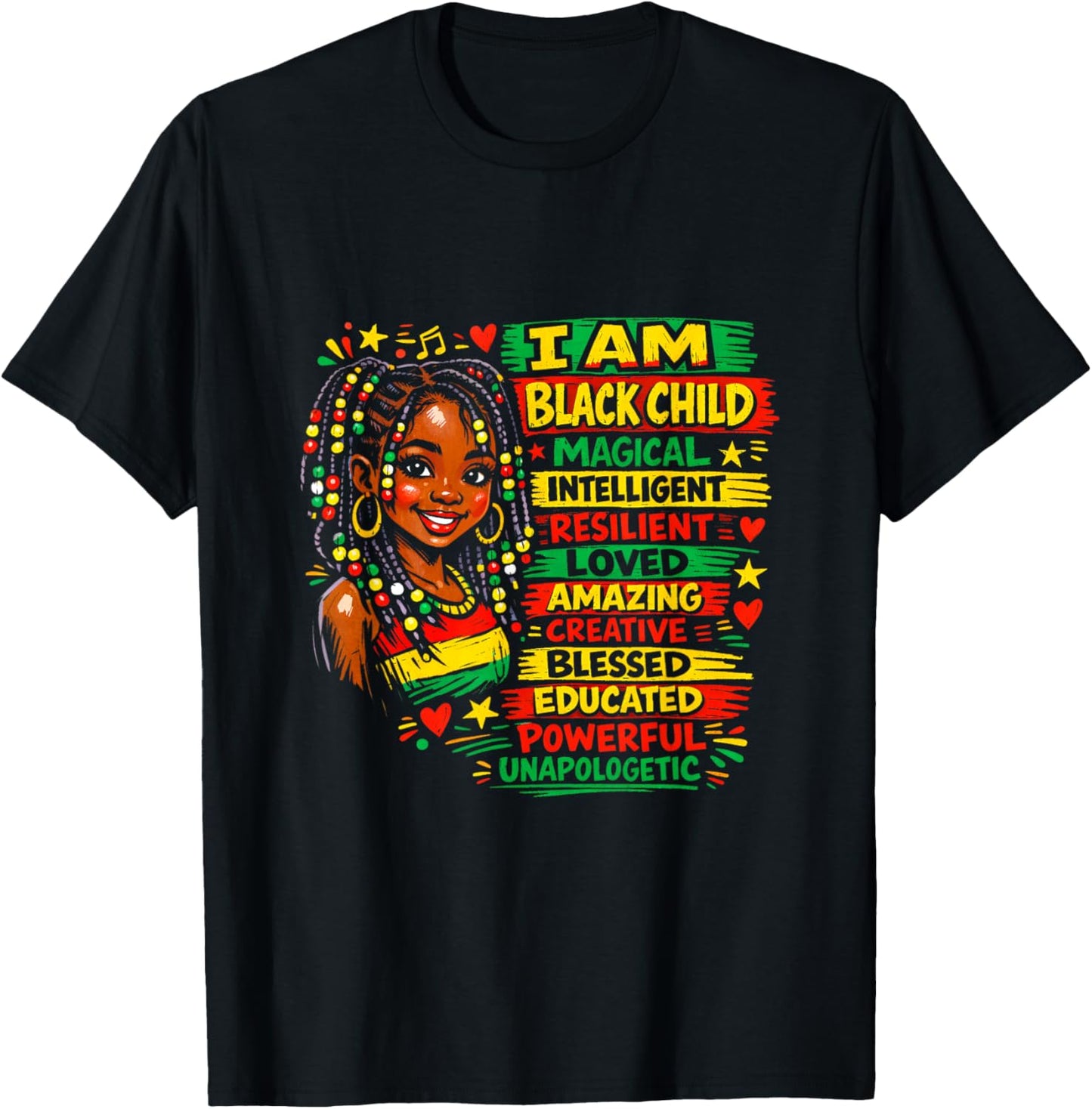 I Am Black Child History Month African American Kids Girls T-Shirt - T-Shirt | Black