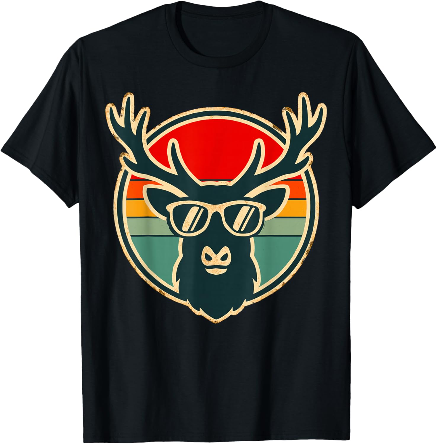 Retro Elk with Sunglasses T-Shirt - T-Shirt | Black