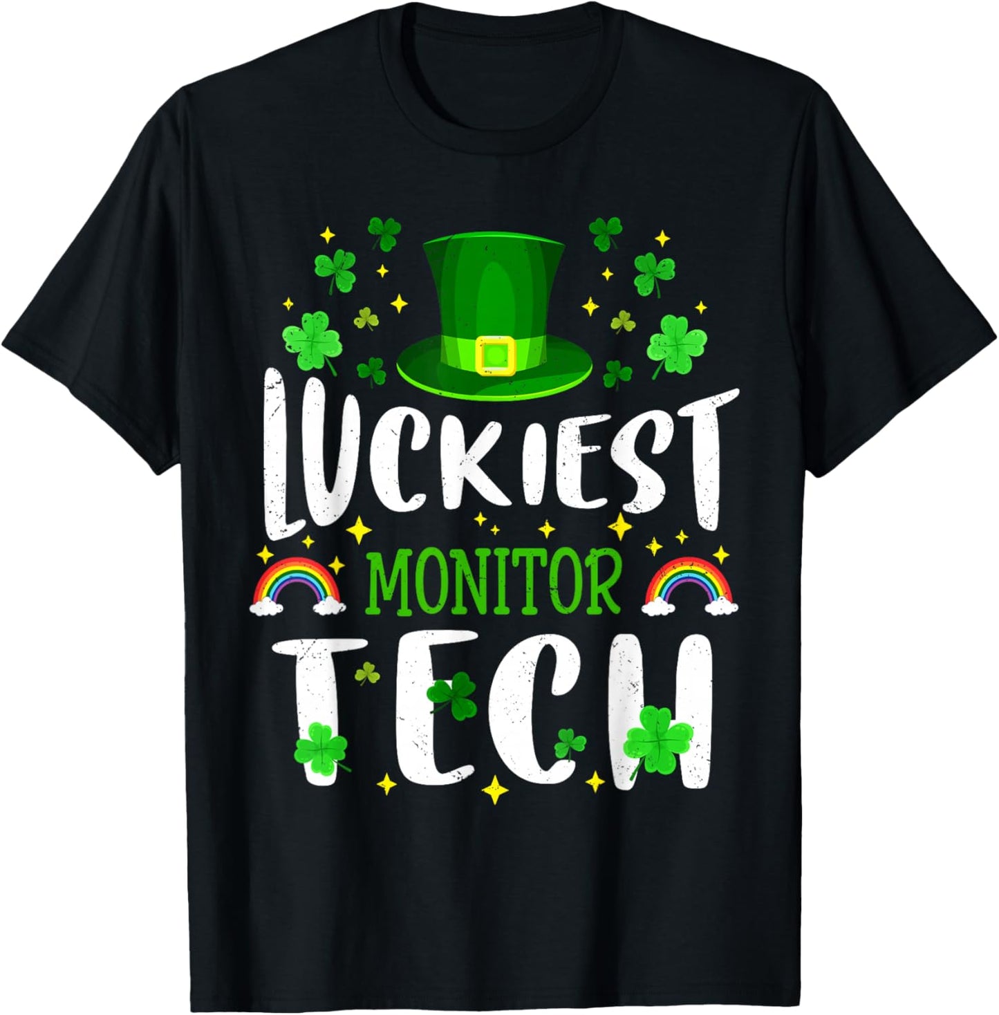 Luckiest Monitor Tech St Patricks Day Leprechaun T-Shirt - T-Shirt | Black