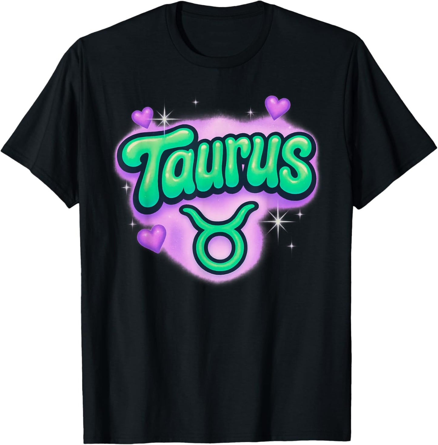 Taurus Zodiac Pastel Airbrush Cute Astrology Graphic T-Shirt - T-Shirt | Black
