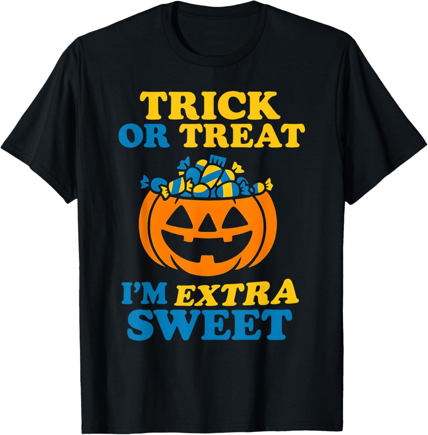 Down Syndrome Halloween Trick Or Treat Pumpkin Candy Cute T-Shirt - T-Shirt | Black