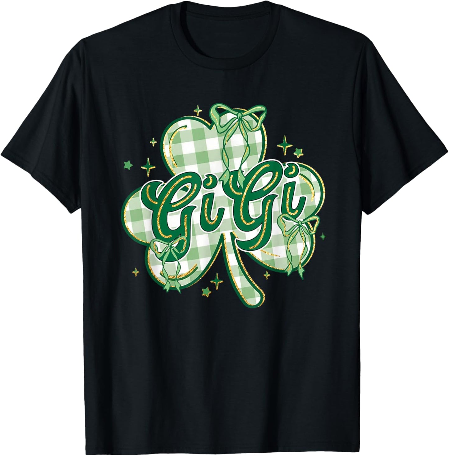 Lucky Gigi St Patricks Day Grandma Coquette Bow Shamrock T-Shirt - T-Shirt | Black