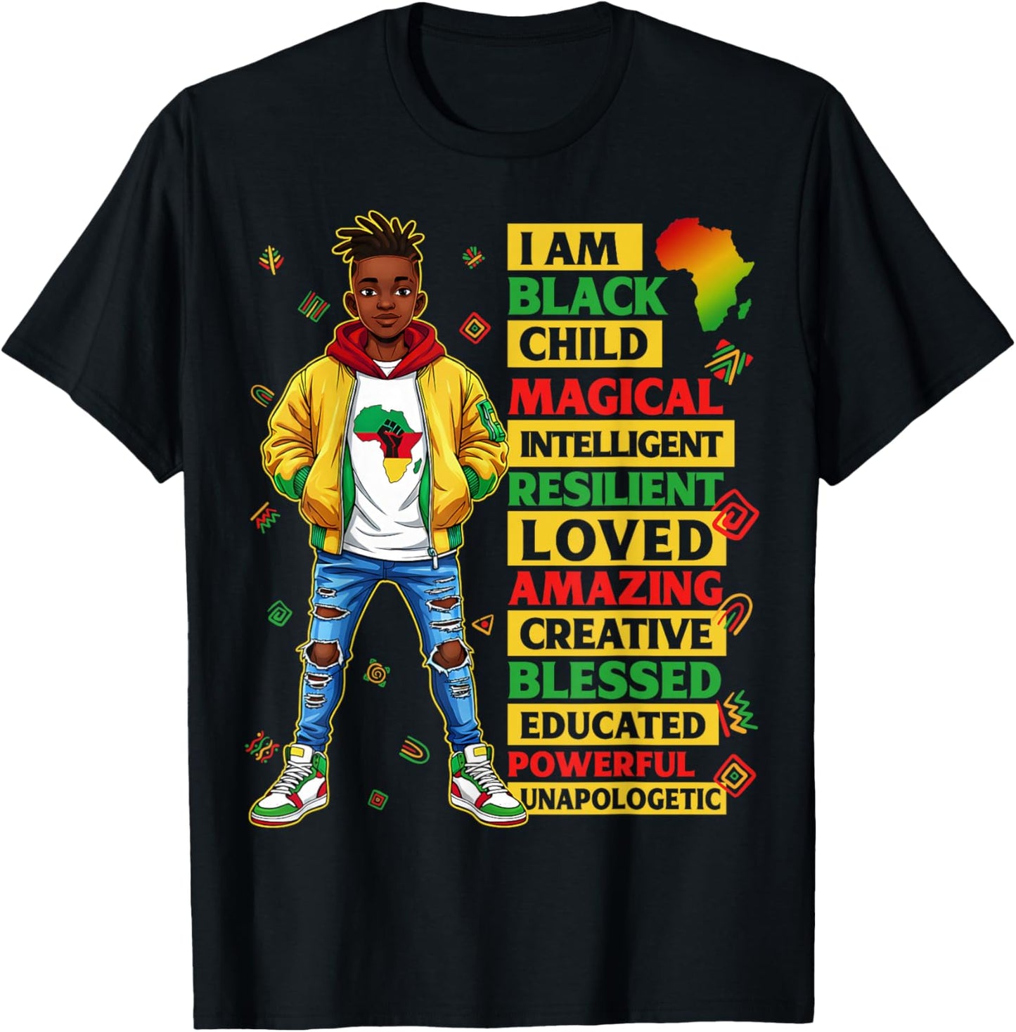 I Am Black Child History Month African American Boys Kids T-Shirt - T-Shirt | Black