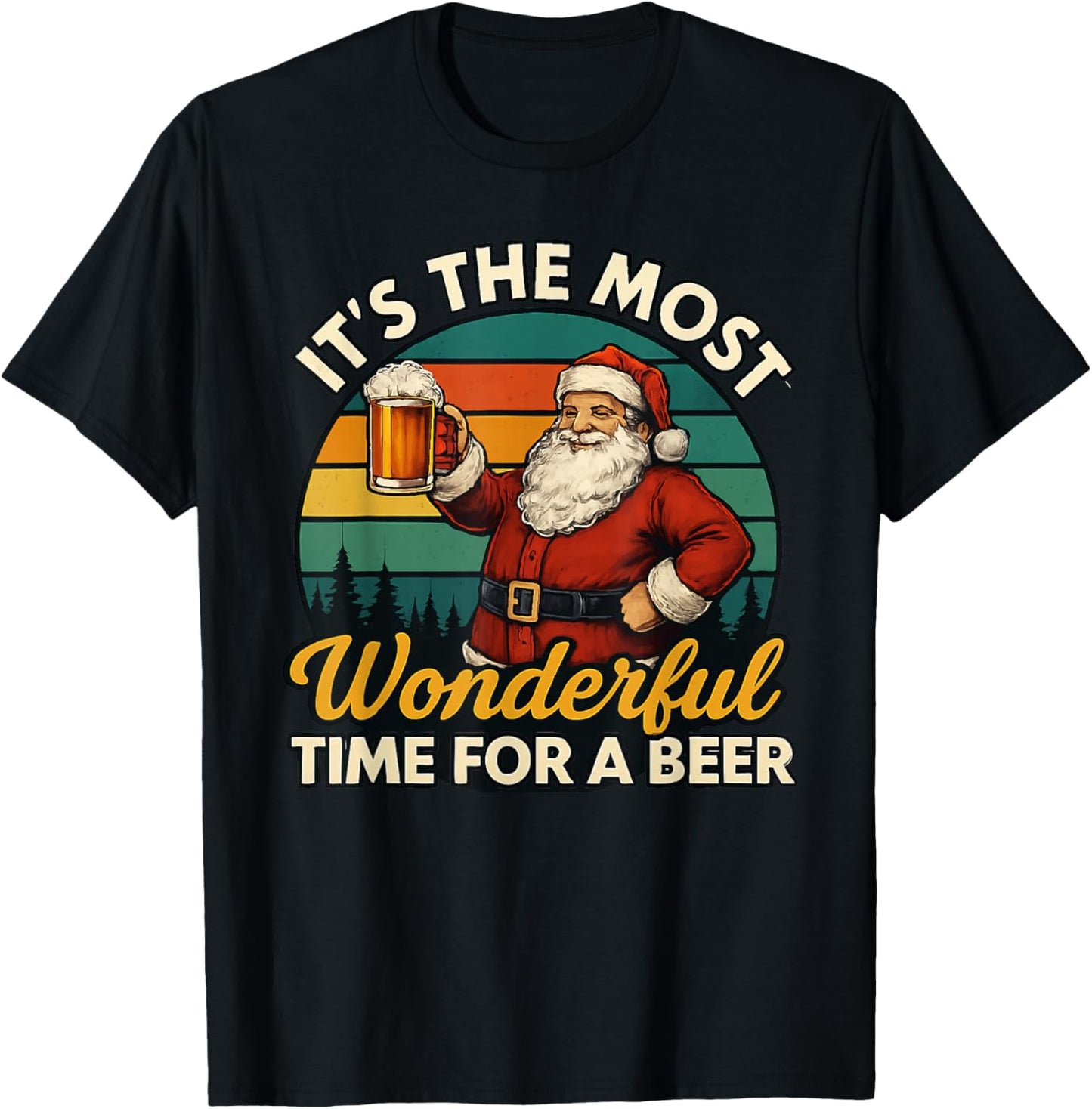 Funny Santa Beer Christmas Retro Holiday Drinking T-Shirt - T-Shirt | Black