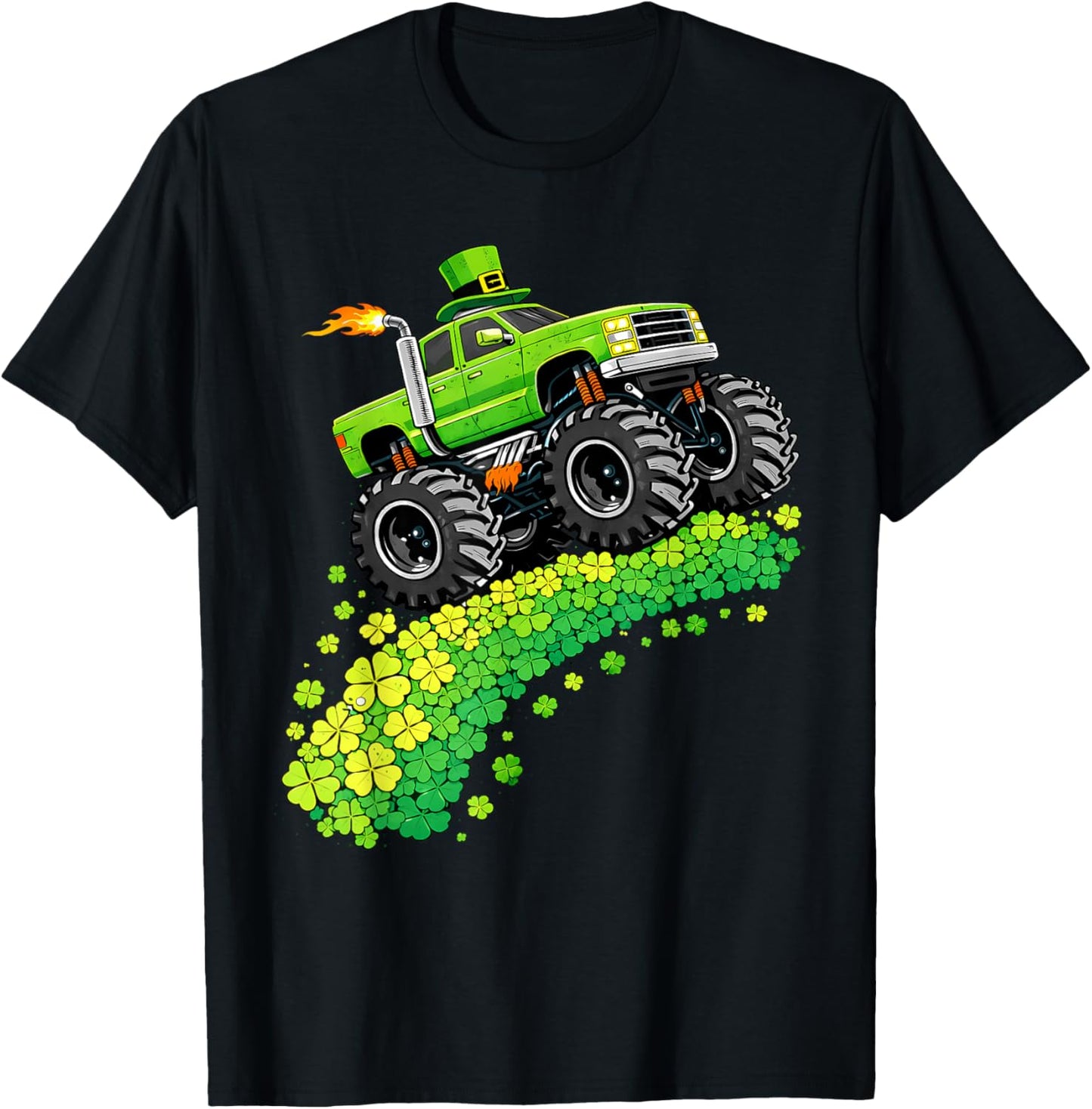 Kids Monster Truck Funny Shamrock St Patrick's Day Boys T-Shirt - T-Shirt | Black
