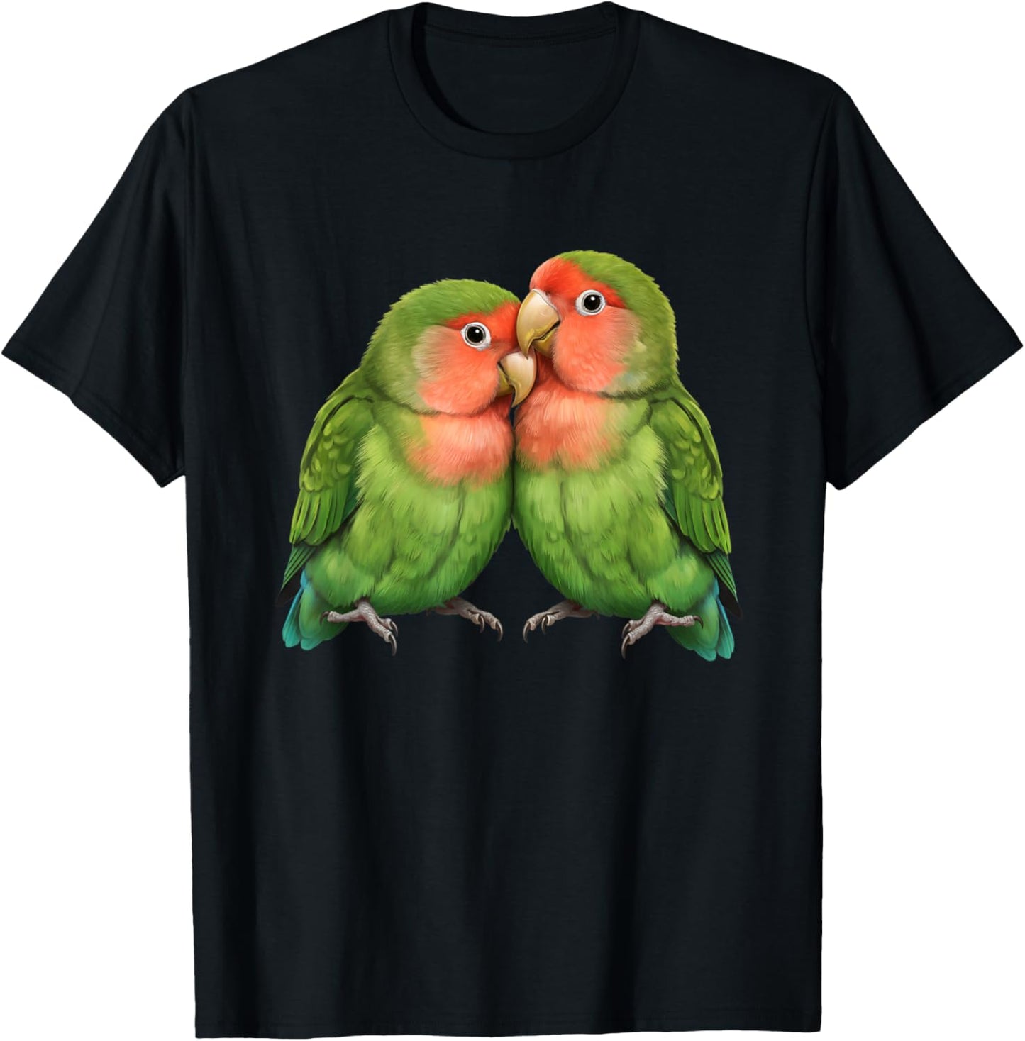 Bird Peach-Faced Lovebirds Cozy Pair Illustration T-Shirt - T-Shirt | Black