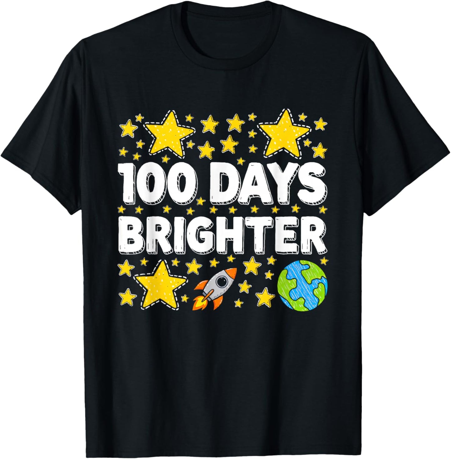 100 Days Brighter Rocket Stars 100th Day of School Boys Kids T-Shirt - T-Shirt | Black