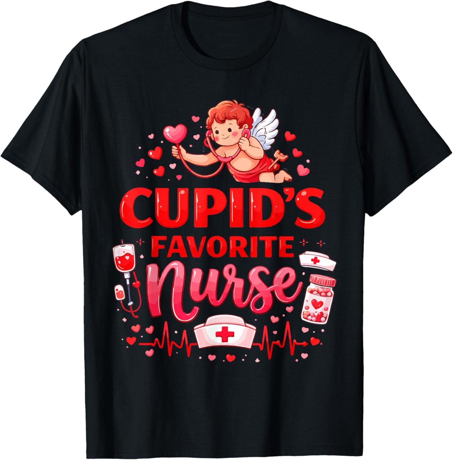 Women's Valentine Cupid’s Favorite Nurse ER Heart Girl Women T-Shirt - T-Shirt | Black