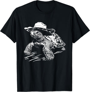 Sea Turtle Cowboy Hat Western T-Shirt - T-Shirt | Black