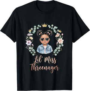 3rd Birthday Girl Sassy Toddler Lil Miss Threenager T-Shirt - T-Shirt | Black