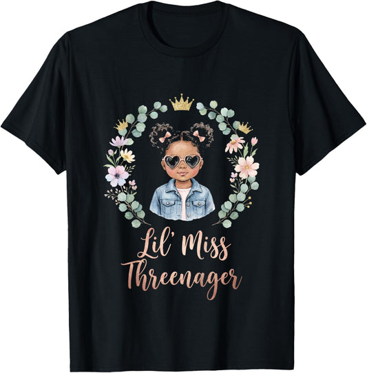 3rd Birthday Girl Sassy Toddler Lil Miss Threenager T-Shirt - T-Shirt | Black