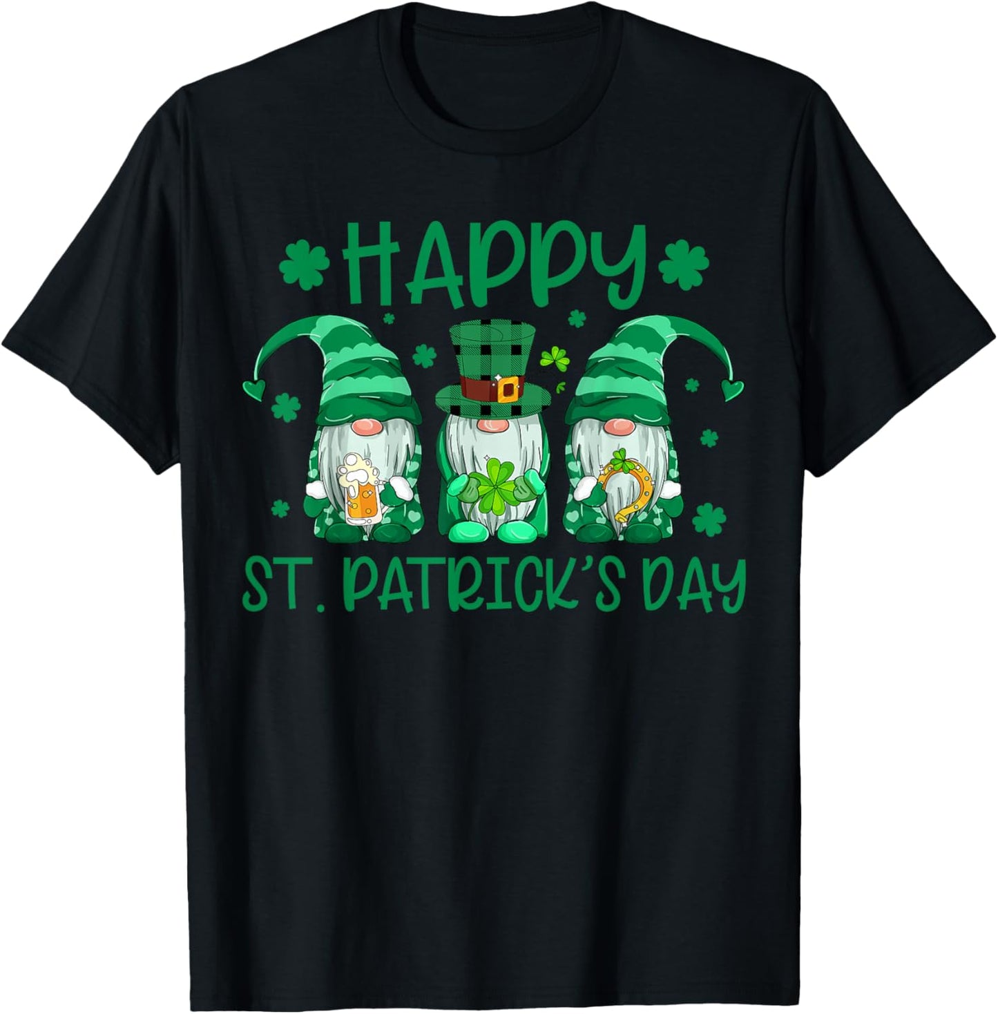 Happy St Patricks Day Gnome Shamrock Irish Lucky Green Fun T-Shirt - T-Shirt | Black