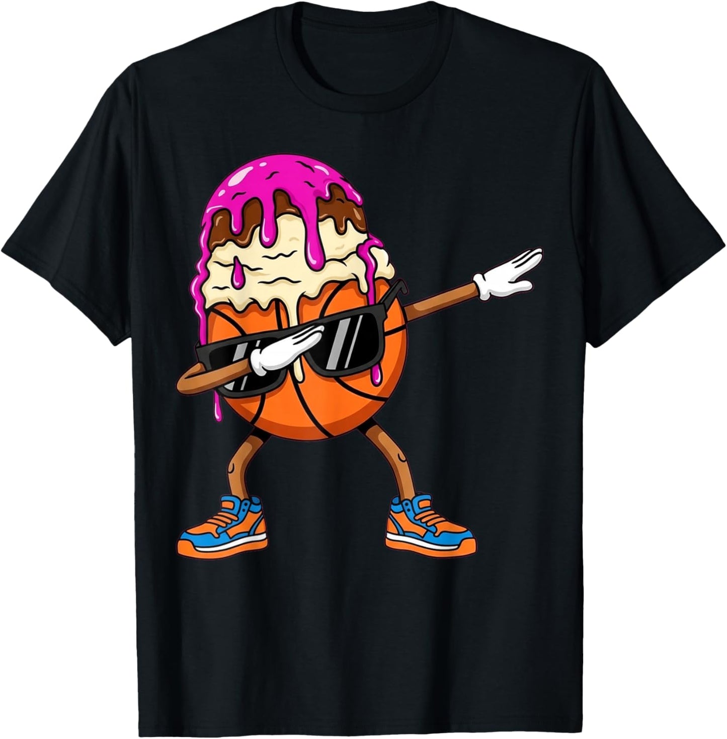 Dabbing Basketball Drip Ice Cream Kids Youth Boys Girls T-Shirt - T-Shirt | Black