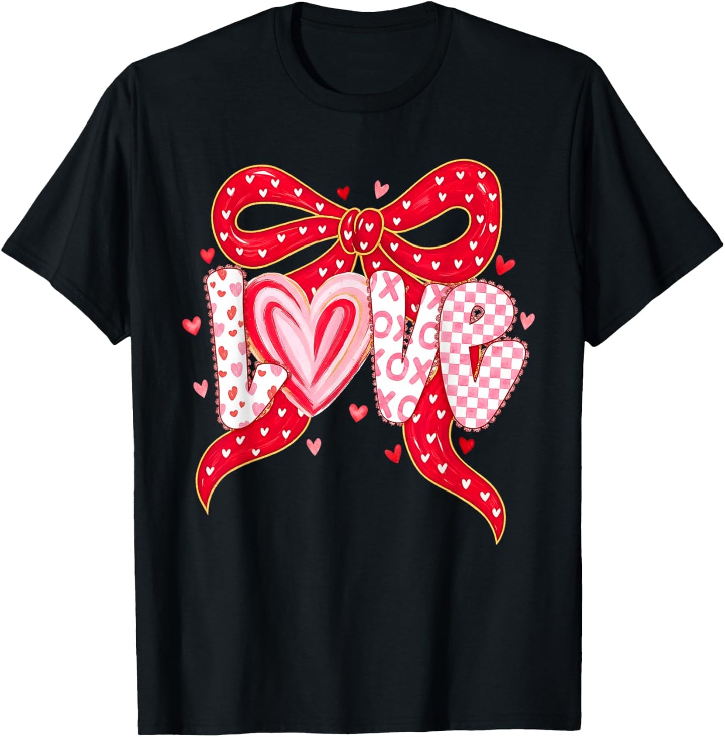 Happy Valentine Pink Coquette Bow Love Women Girls Kids T-Shirt - T-Shirt | Black