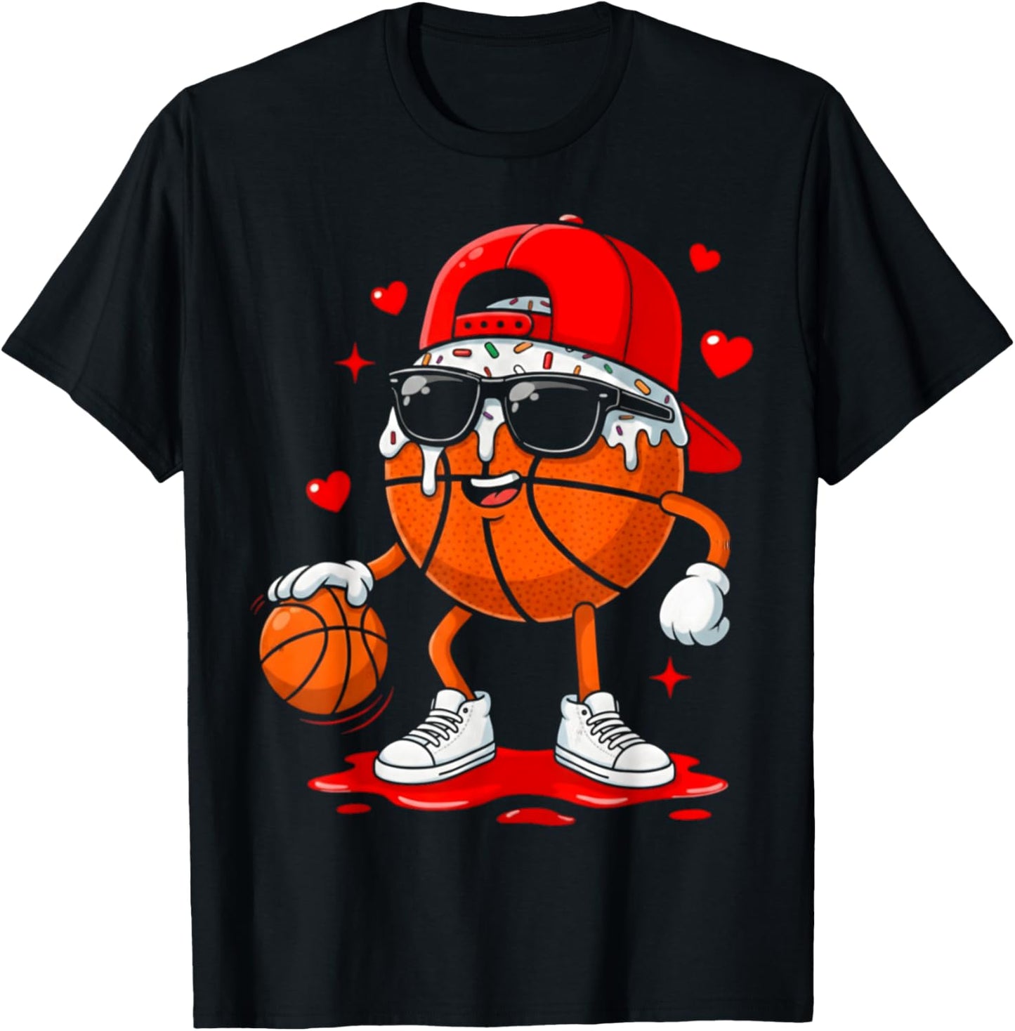 Basketball Drip Ice Cream Sunglasses Boys Kids Valentine T-Shirt - T-Shirt | Black