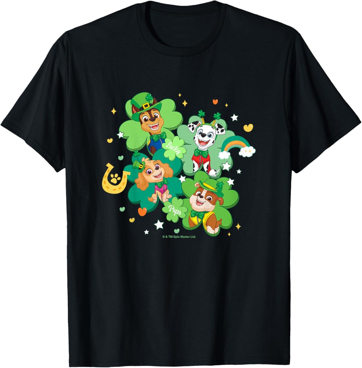 Kids PAW Patrol St. Patrick's Day Lucky Pups Four-Leaf Clover T-Shirt - T-Shirt | Black