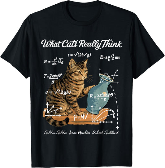 Funny Cat Physics Humor Design What Cats Really Think T-Shirt - T-Shirt | Black