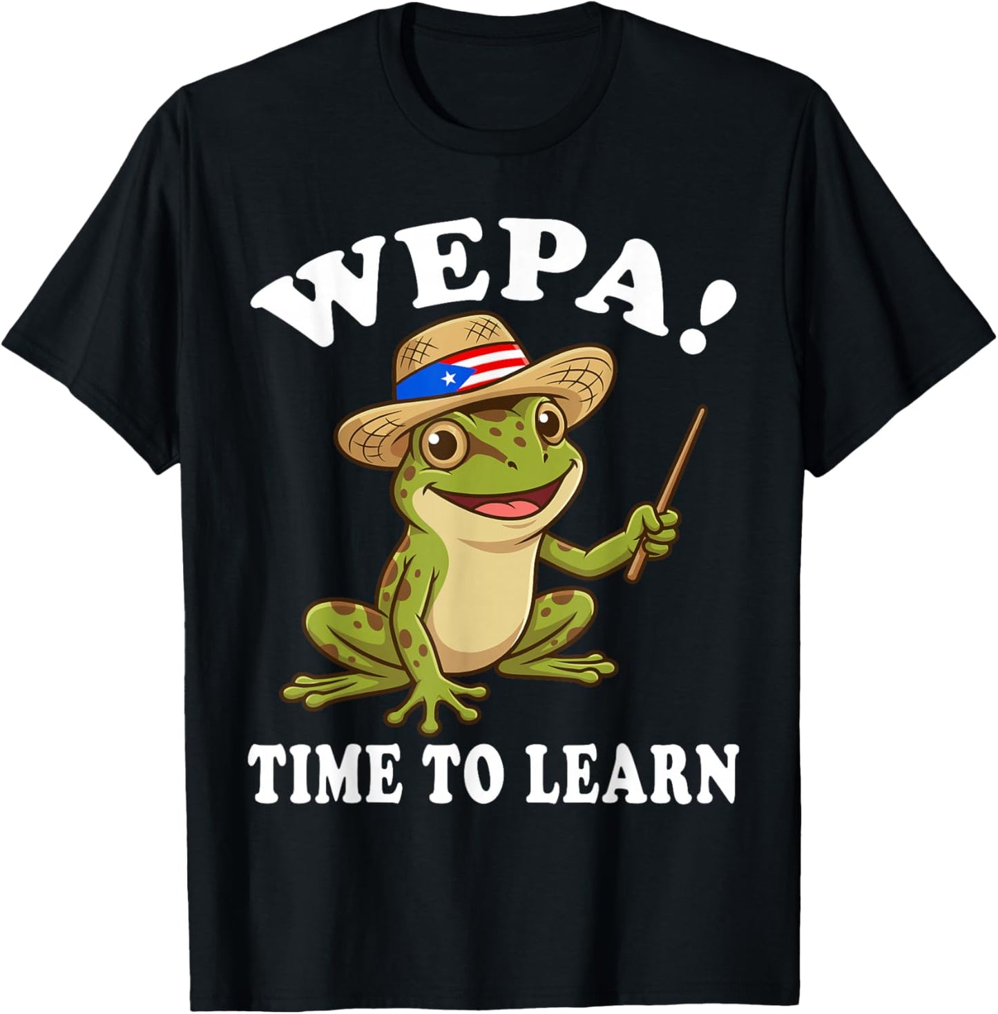Wepa Time to Learn Funny Puerto Rico Coqui Frog Teacher T-Shirt - T-Shirt | Black