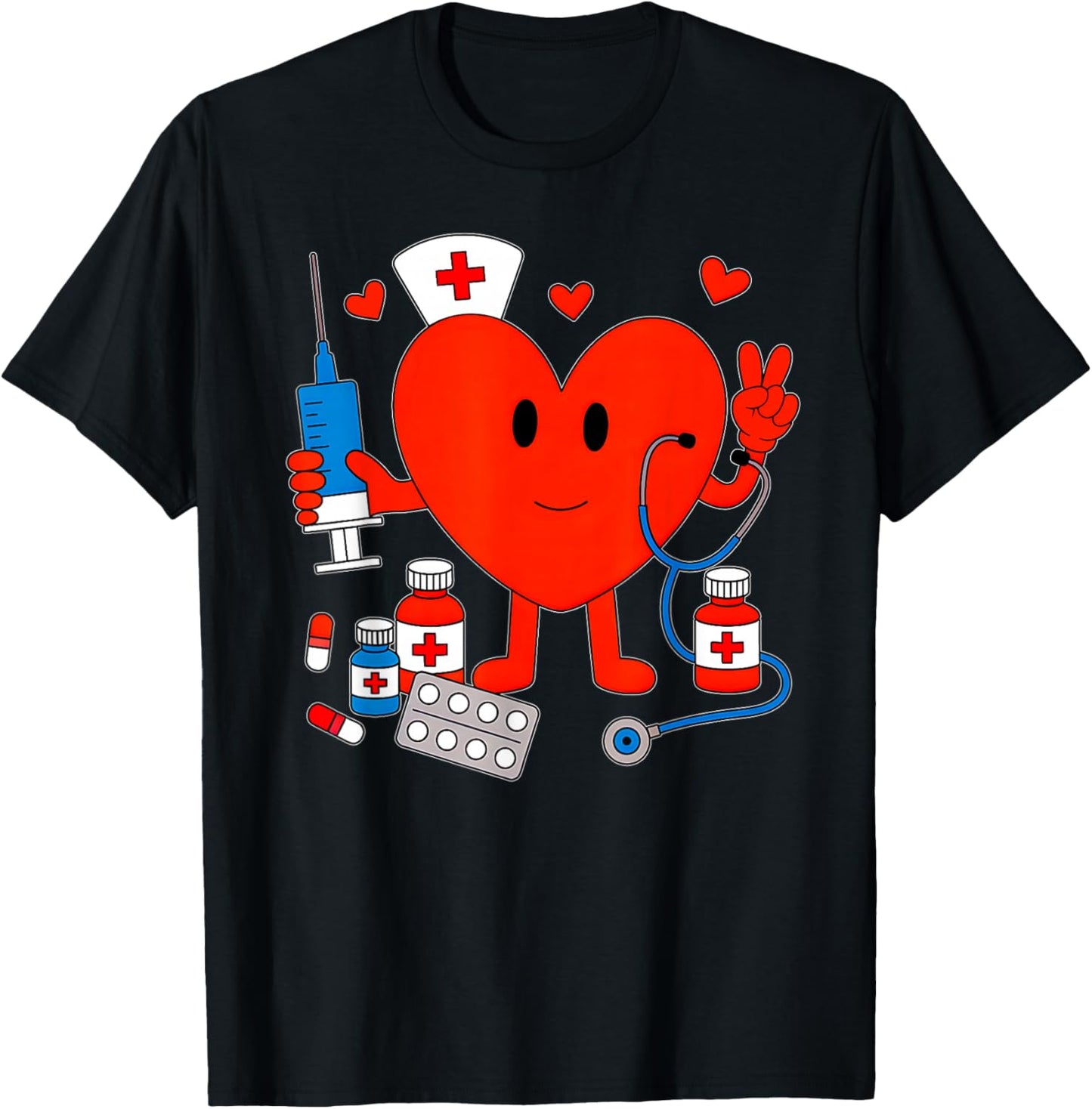 Valentines Day Nurse Heart Nursing Scrub Top Girls Women T-Shirt - T-Shirt | Black