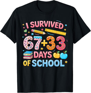 I Survived 67 33 Days of School 100 Days School 67 Meme T-Shirt - T-Shirt | Black