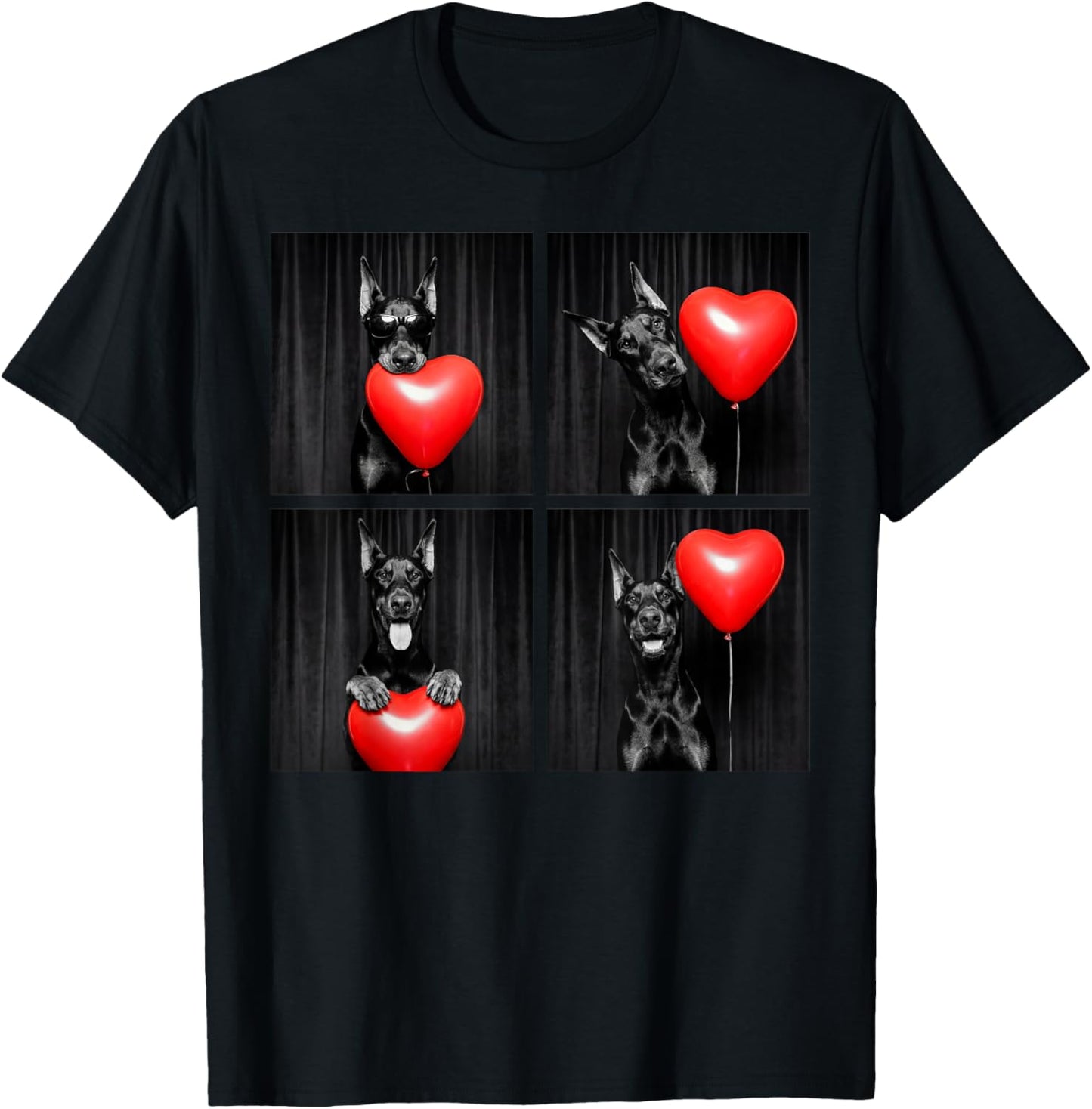 Funny Doberman Photobooth Dog Lover Design Valentines T-Shirt - T-Shirt | Black