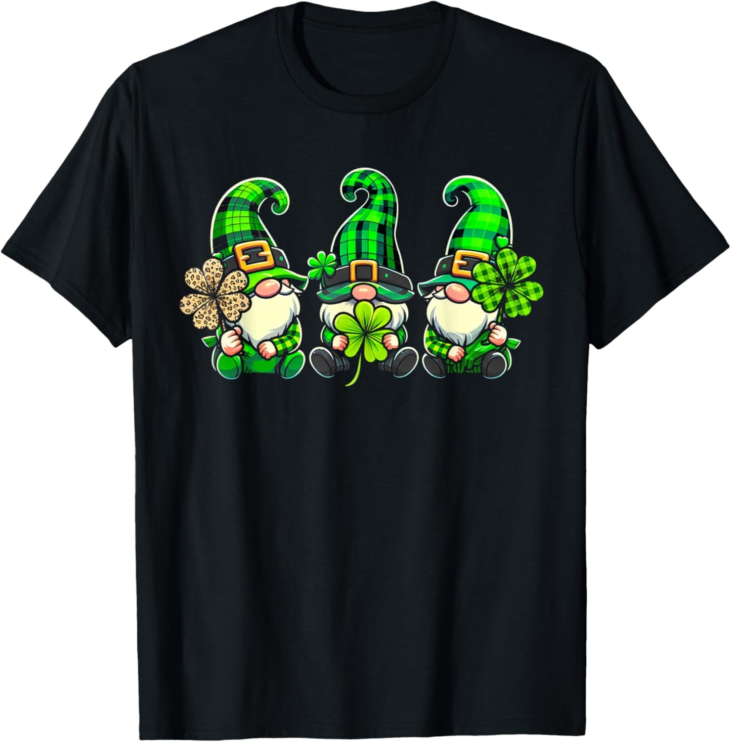 St Patricks Day Gnomes Shamrock Saint Pattys Girls Women T-Shirt - T-Shirt | Black