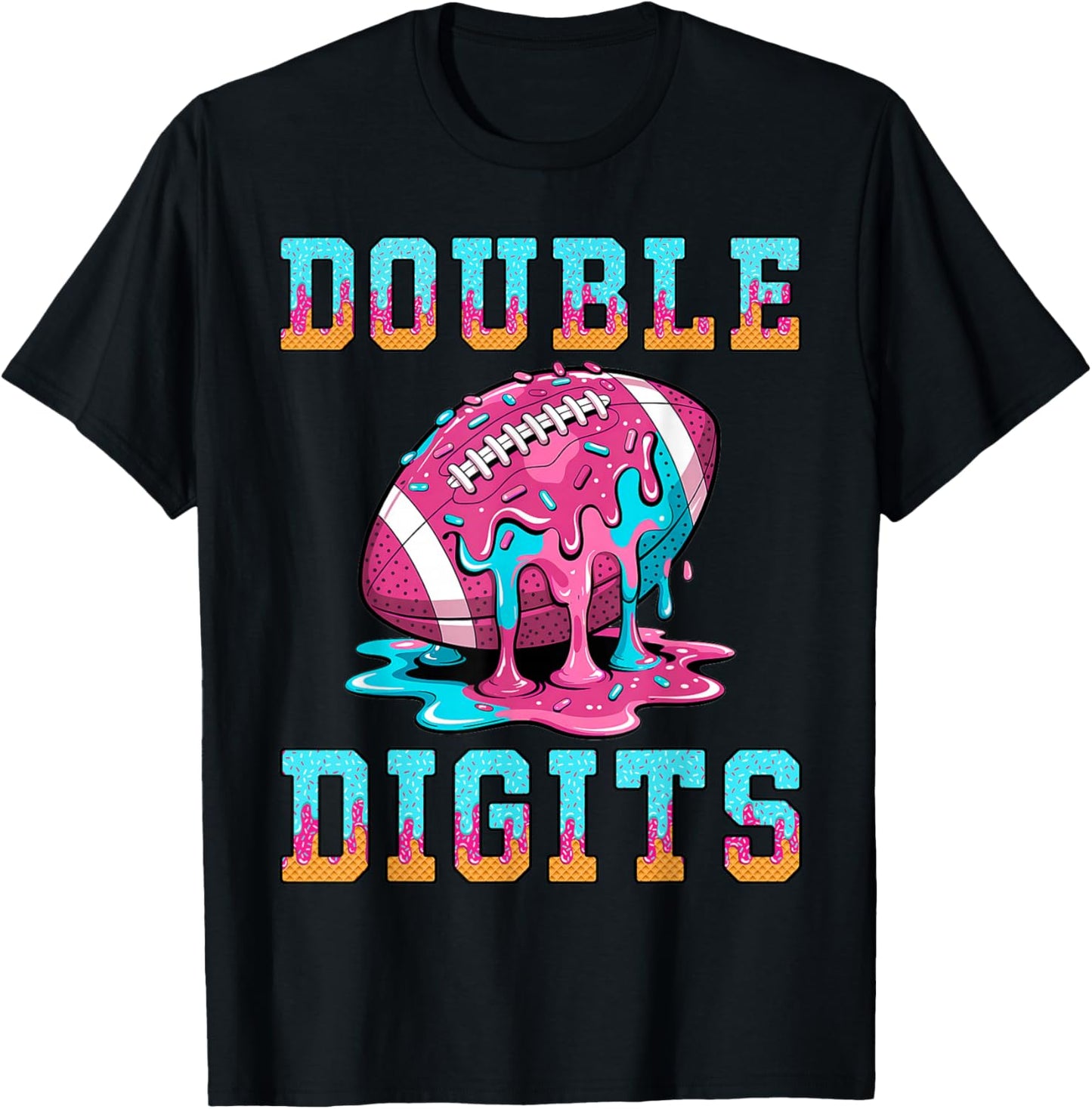 Football 10th Birthday Shirt Double Digits Ice Cream Drip T-Shirt - T-Shirt | Black
