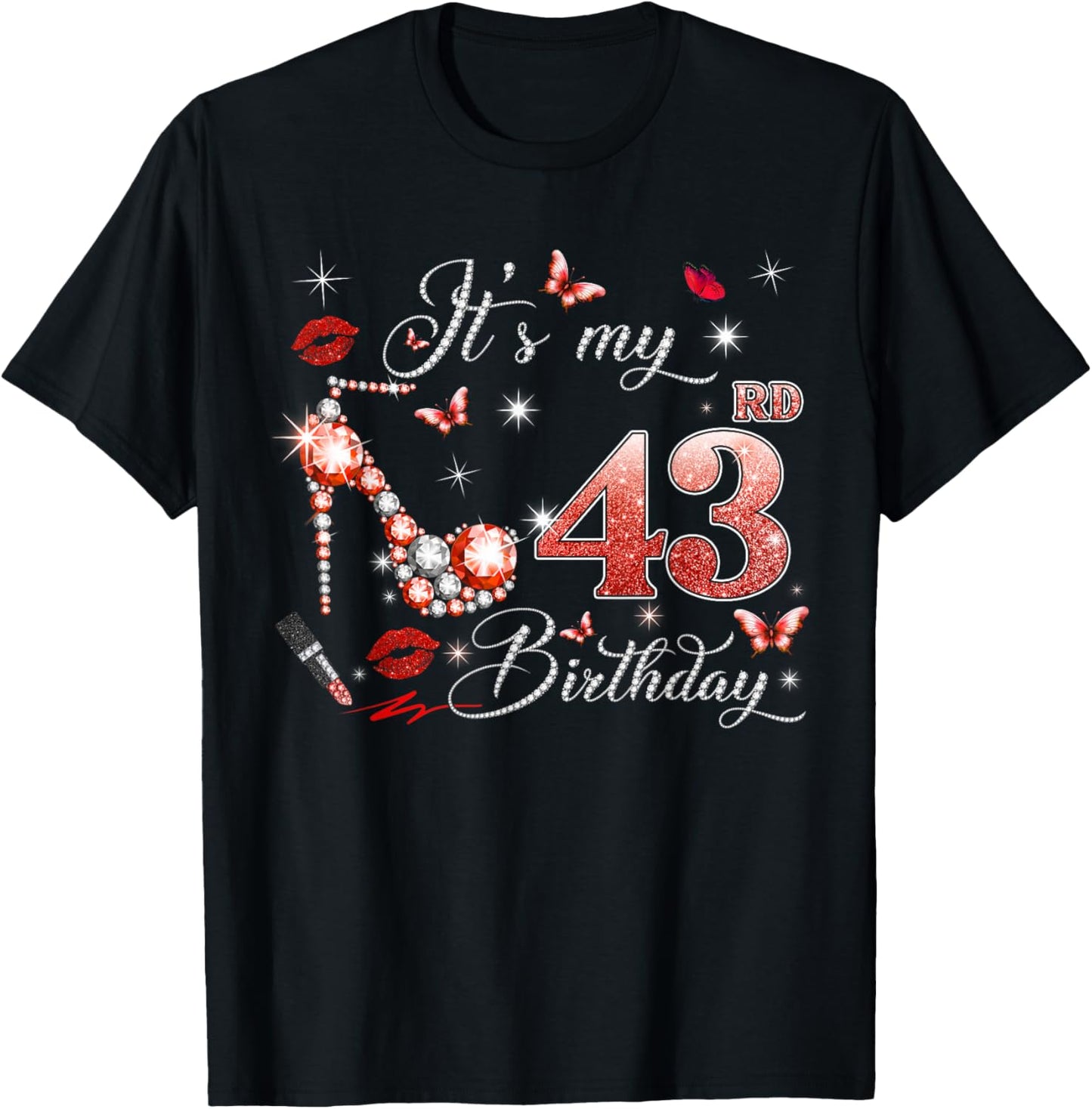It’s My 43rd Birthday Pink 43 Years Old Birthday Queen Party T-Shirt - T-Shirt | Black