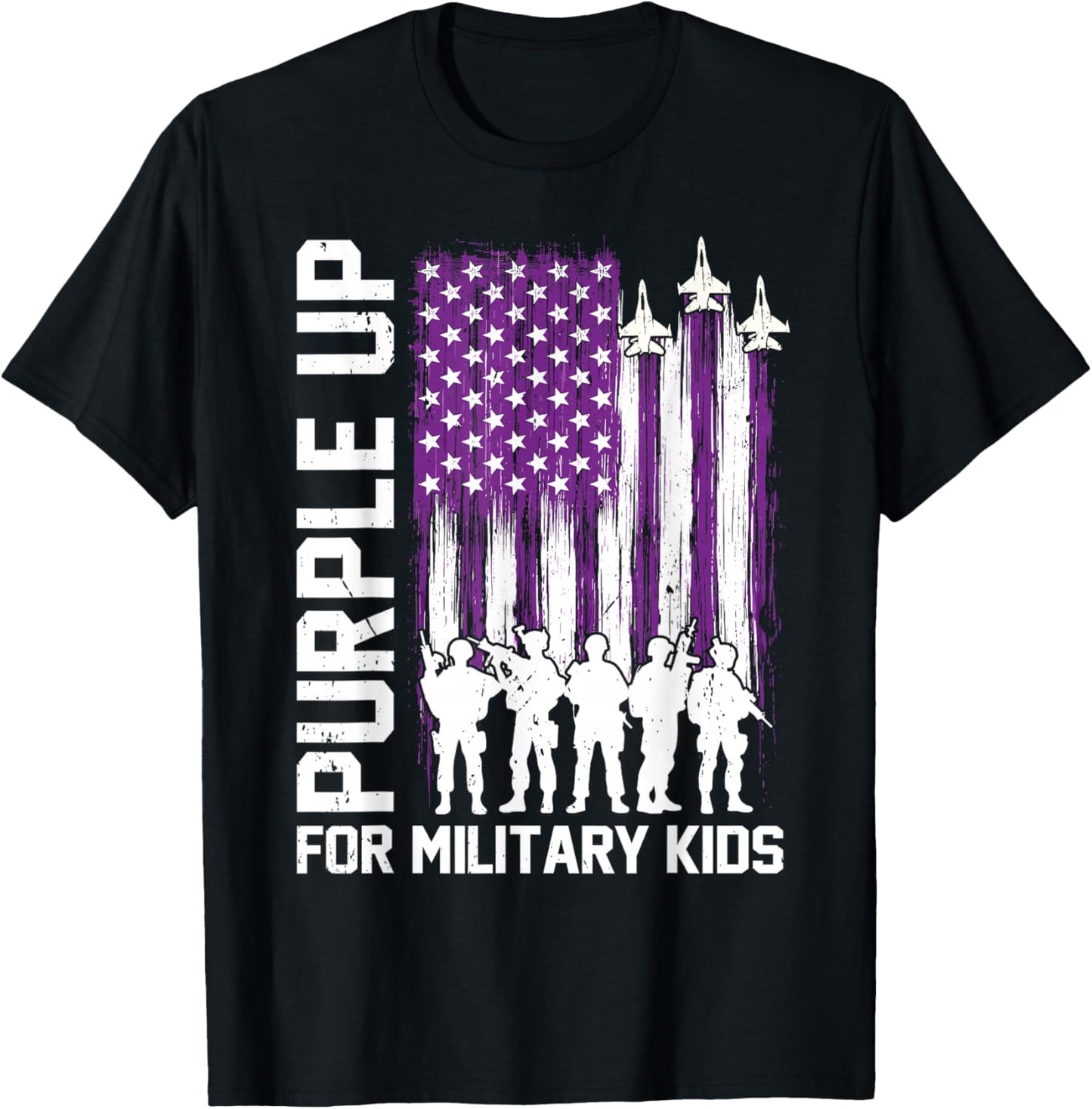 Purple Up for Military Kids USA Flag Military Child Month T-Shirt - T-Shirt | Black
