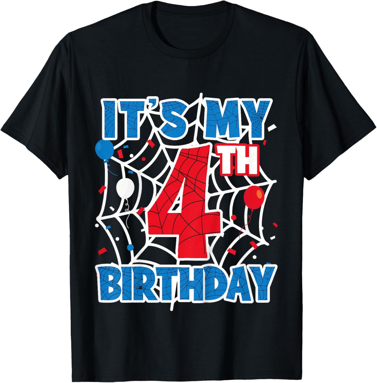 Kids Spider Web 4 Year Old Birthday Boy T-Shirt - T-Shirt | Black