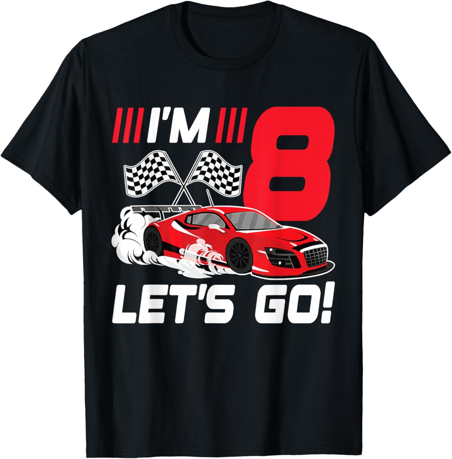 8 Year Old Race Car 8th Birthday Racecar Racing Boy T-Shirt - T-Shirt | Black