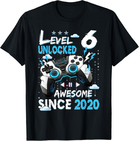 6th Birthday Boys Level 6 Unlocked 6 Years Old Video Gamer T-Shirt - T-Shirt | Black