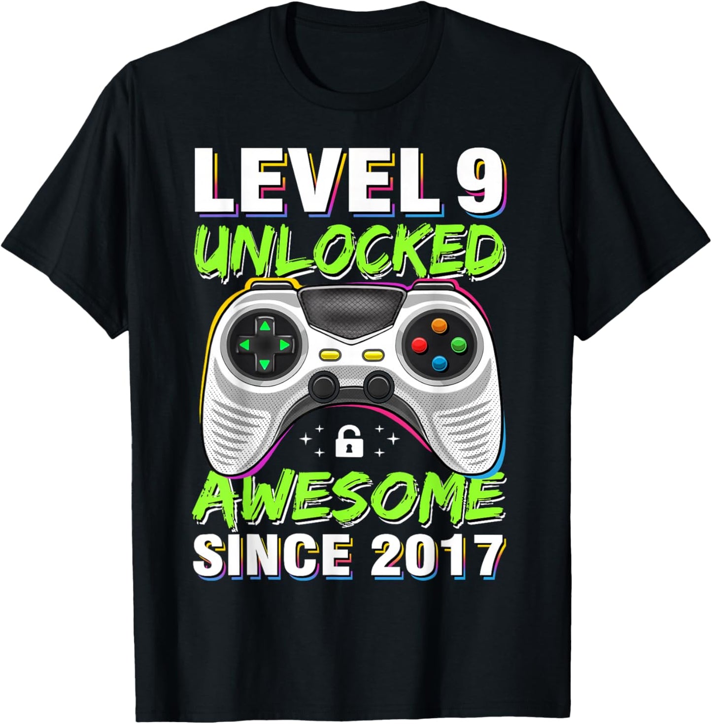 Level 9 Unlocked Awesome Since 2017 9th Birthday Gaming Boys T-Shirt - T-Shirt | Black