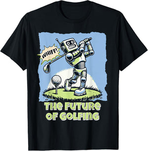 Funny Future Humanoid Robot AI Golf Whiff Retro Comic Art T-Shirt - T-Shirt | Black
