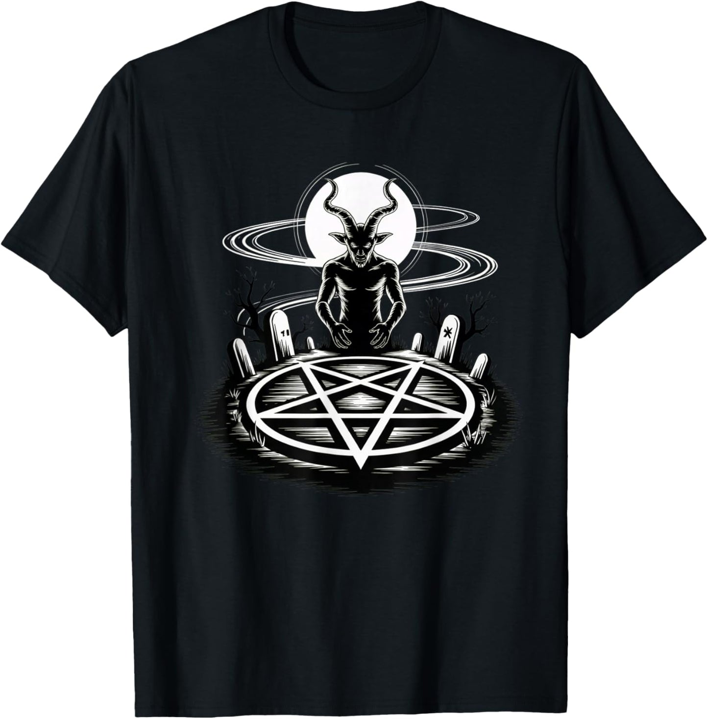 Baphomet Graveyard Ritual Pentagram Design Satanic and Satan T-Shirt - T-Shirt | Black