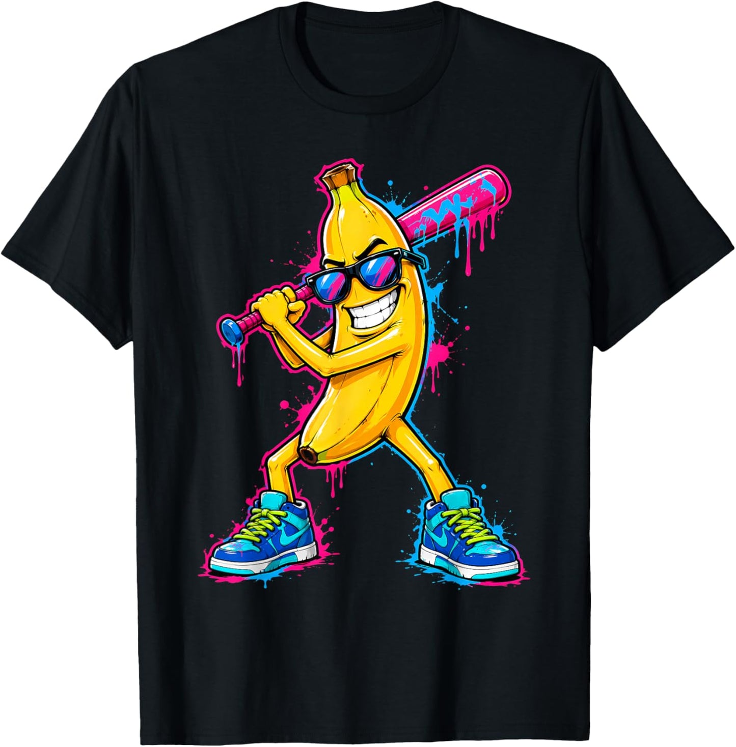 Banana Funny Baseball Drip Ice Cream Kids Youth Boys Girls T-Shirt - T-Shirt | Black