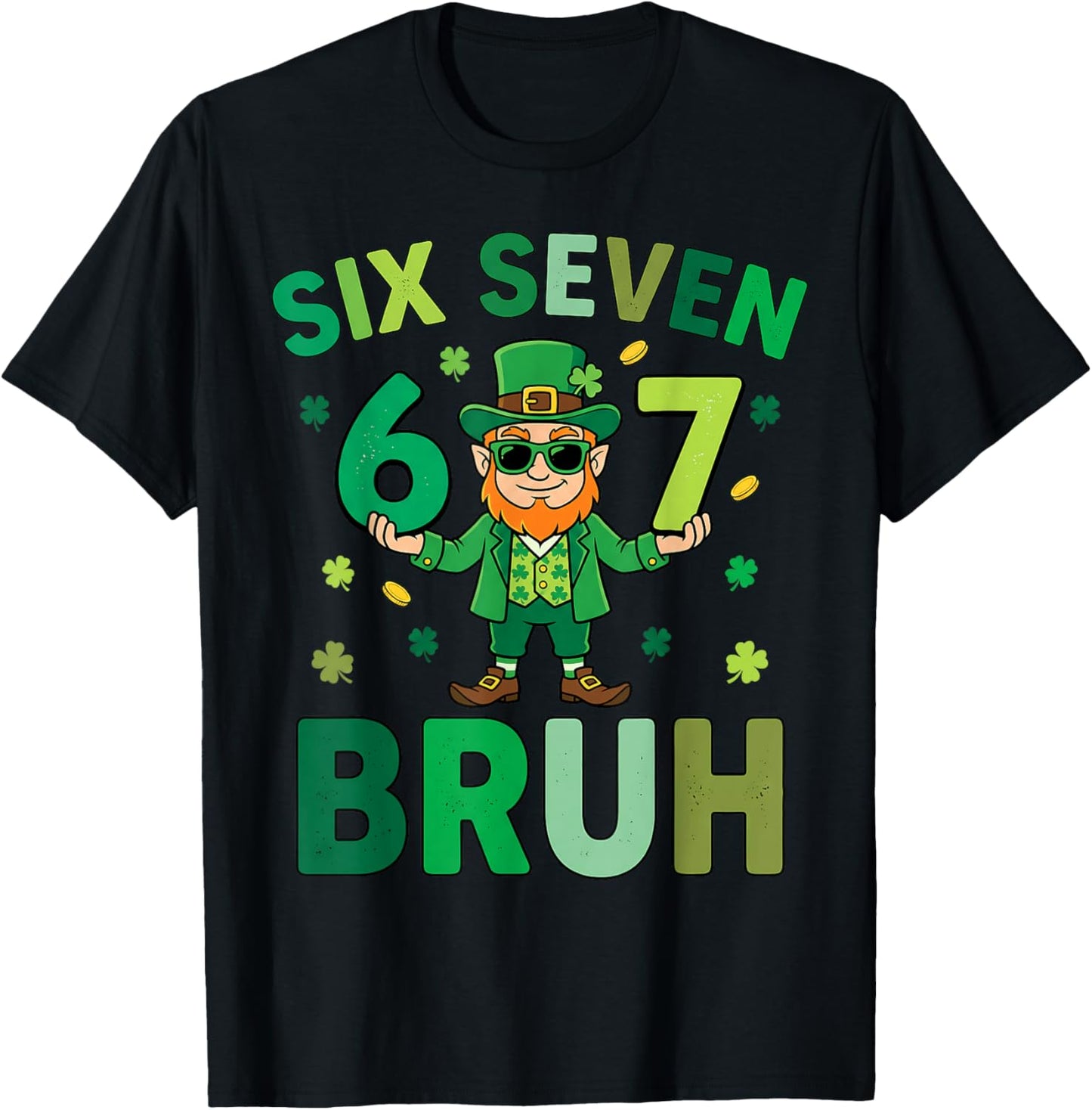 Six Seven Bruh Leprechaun 67 Meme St Patrick's Day Kids Boys T-Shirt - T-Shirt | Black