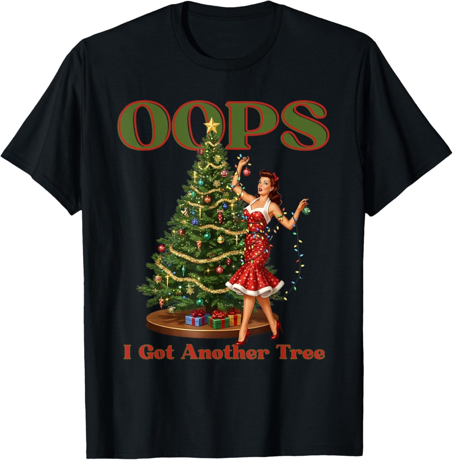 Funny Retro Christmas Oops I Got Another Tree T-Shirt - T-Shirt | Black