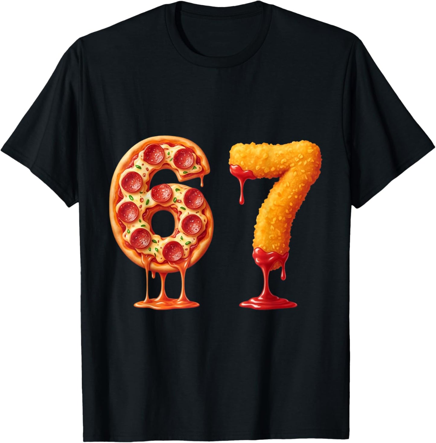 Funny 6 7 Pizza Nugget Meme Six Seven 67 Food Lovers Gift T-Shirt - T-Shirt | Black