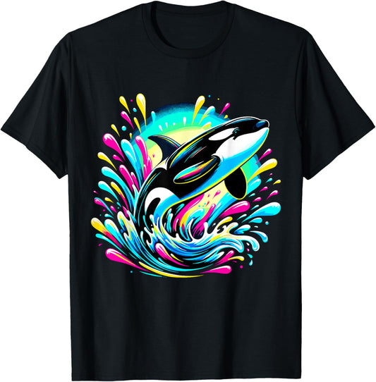 Colorful Orca Killer Whale Ocean Animal T-Shirt - T-Shirt | Black