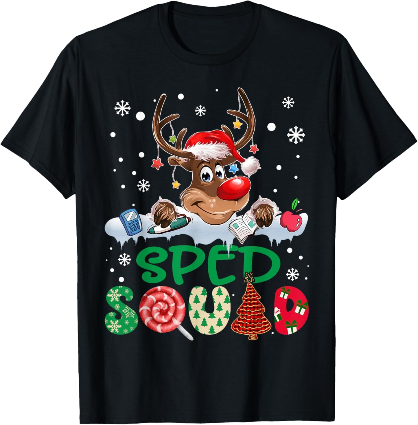 Reindeer Santa Hat SPED Squad Teacher Funny Christmas Kids T-Shirt - T-Shirt | Black
