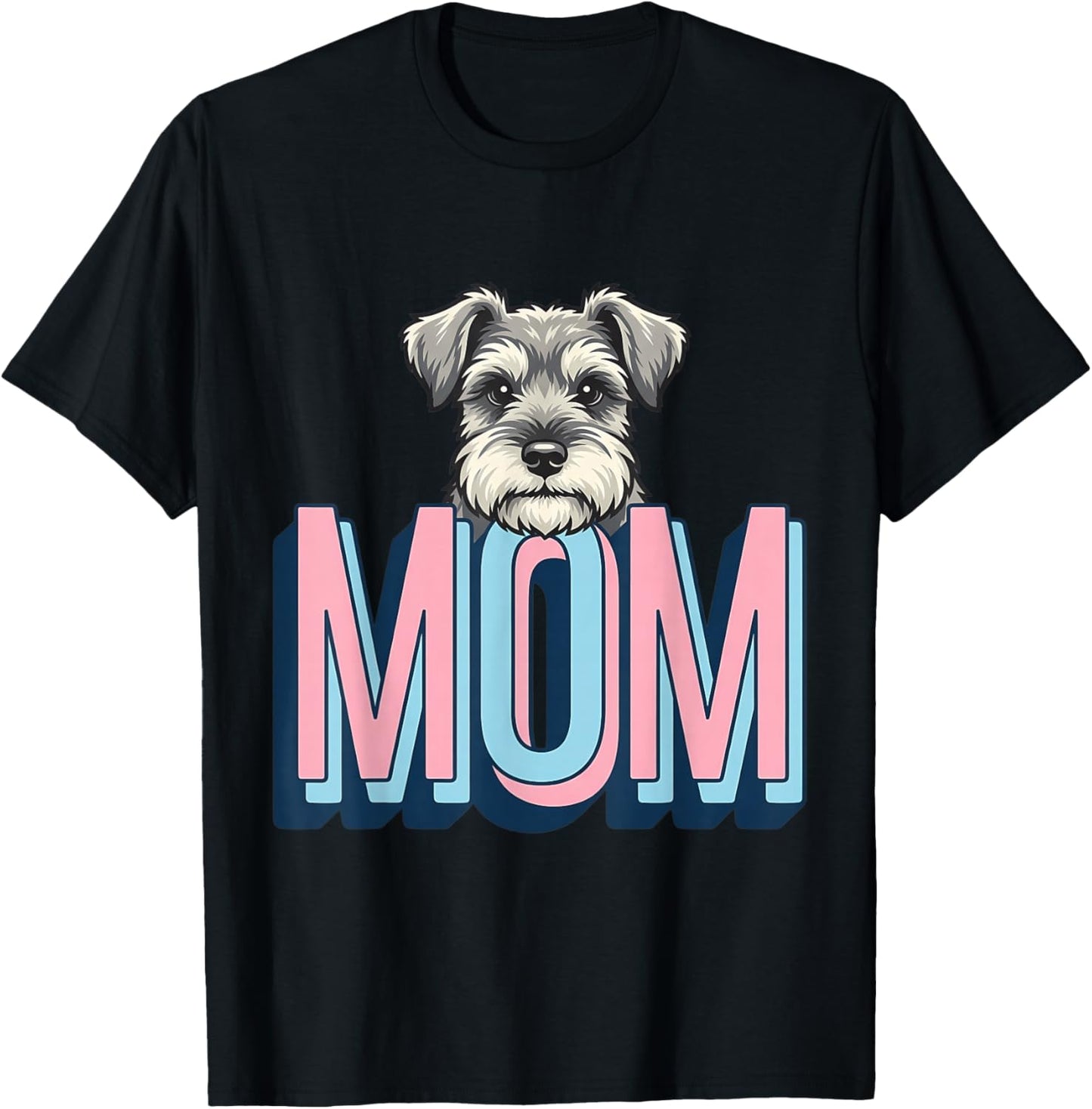 Schnauzer Peeking Mom Dog Lover Cute Puppy Drawing T-Shirt - T-Shirt | Black