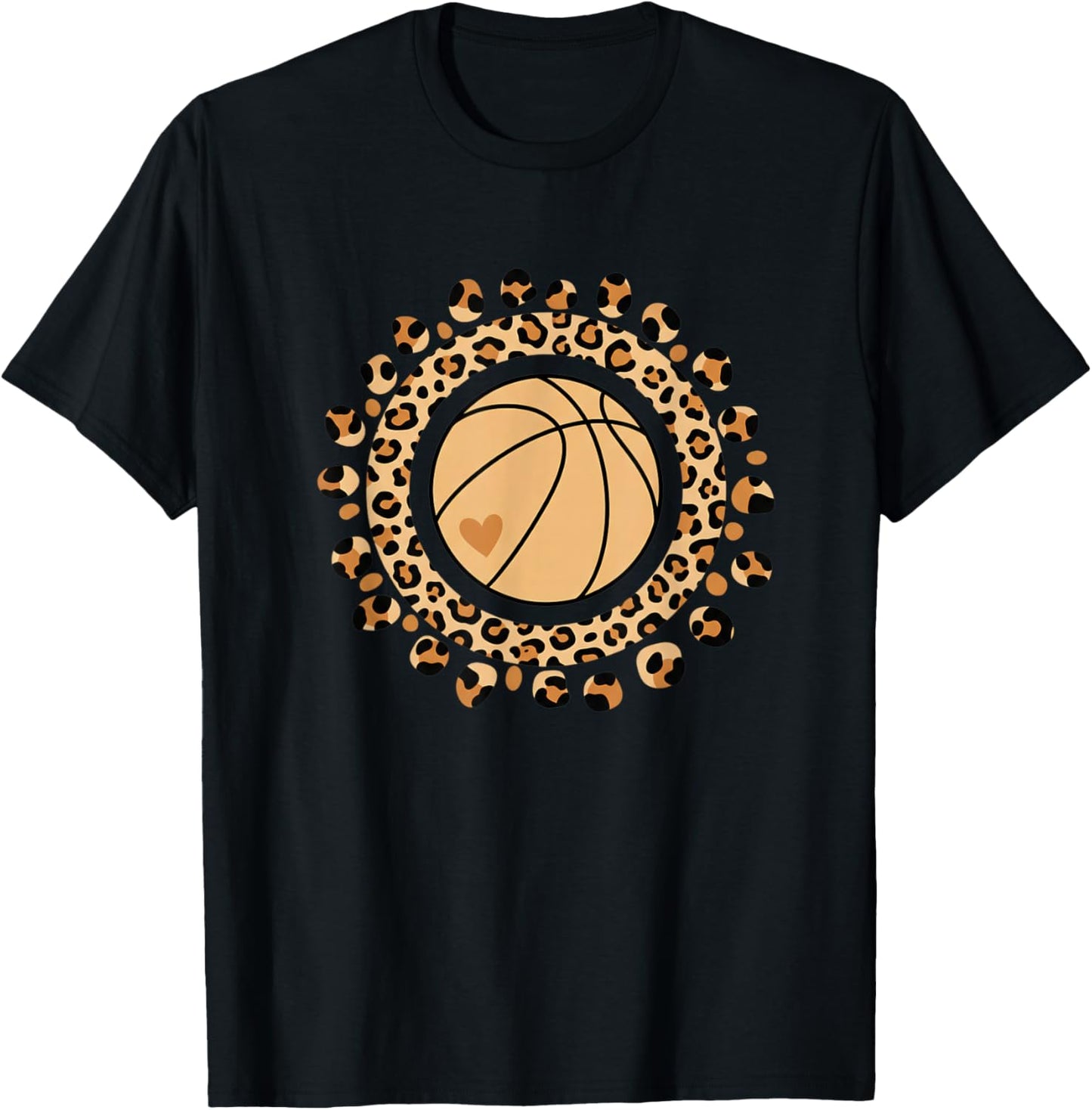 Leopard Basketball Circle Leopard Print Hoop Sports T-Shirt - T-Shirt | Black